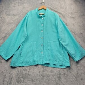 Mosaic Womens 100% Linen Tunic Size XL Button Up Blouse Made In USA Lagenlook